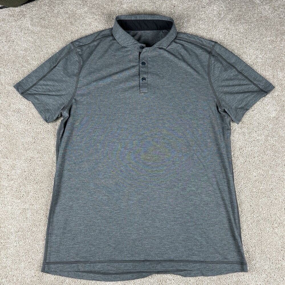 Lululemon Evolution Polo Shirt Medium Gray/Green Performance Golf Short Sleeve